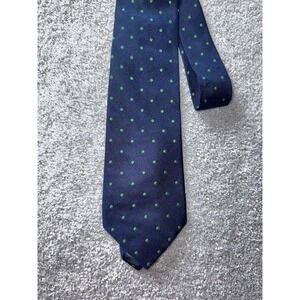 Lands' End Long Neck Tie / Navy Green Polka Dots / 100% Silk/ L-60in & W-3.5in